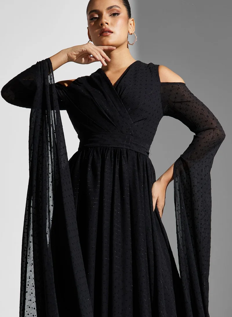 ali_asaad Surplice Neck Pleated Dress