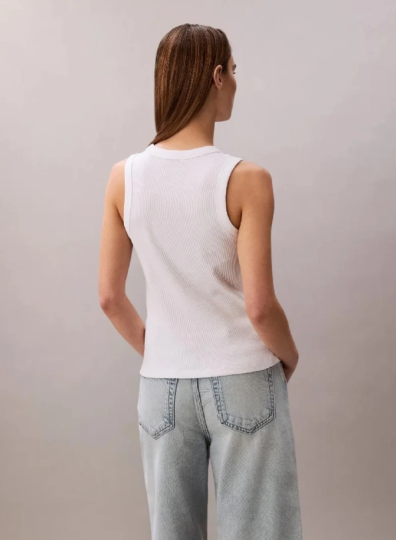 Calvin Klein Bright White CK Monogram Logo Ribbed Tank Top for Women | Best Price UAE