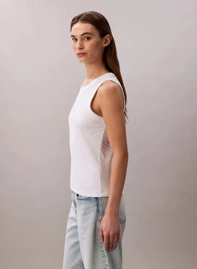 Calvin Klein Bright White CK Monogram Logo Ribbed Tank Top for Women | Best Price UAE