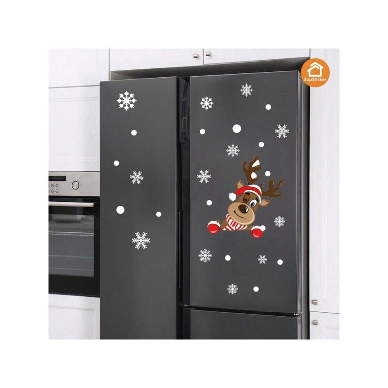 SUPSTICKER 1/2pcs Christmas Elements Cute Cartoon Reindeer and Santa Claus Home Decor Stickers, Self-Adhesive PVC Decals For Living Room, Bedroom, Kitchen, Bathroom, Walls, Windows, Fridge, Holiday Atmosphere, 12.79*9.33inch Room Decor Wall Decor Wall Stickers Wall Sticker - Image 2