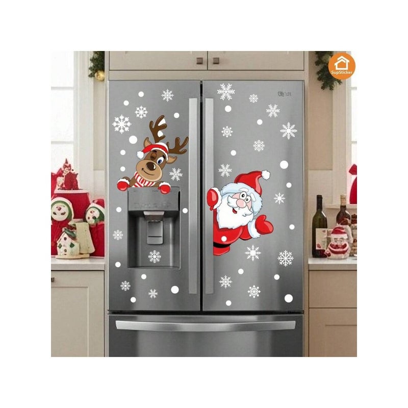 SUPSTICKER 1/2pcs Christmas Elements Cute Cartoon Reindeer and Santa Claus Home Decor Stickers, Self-Adhesive PVC Decals For Living Room, Bedroom, Kitchen, Bathroom, Walls, Windows, Fridge, Holiday Atmosphere, 12.79*9.33inch Room Decor Wall Decor Wall Stickers Wall Sticker - Image 1