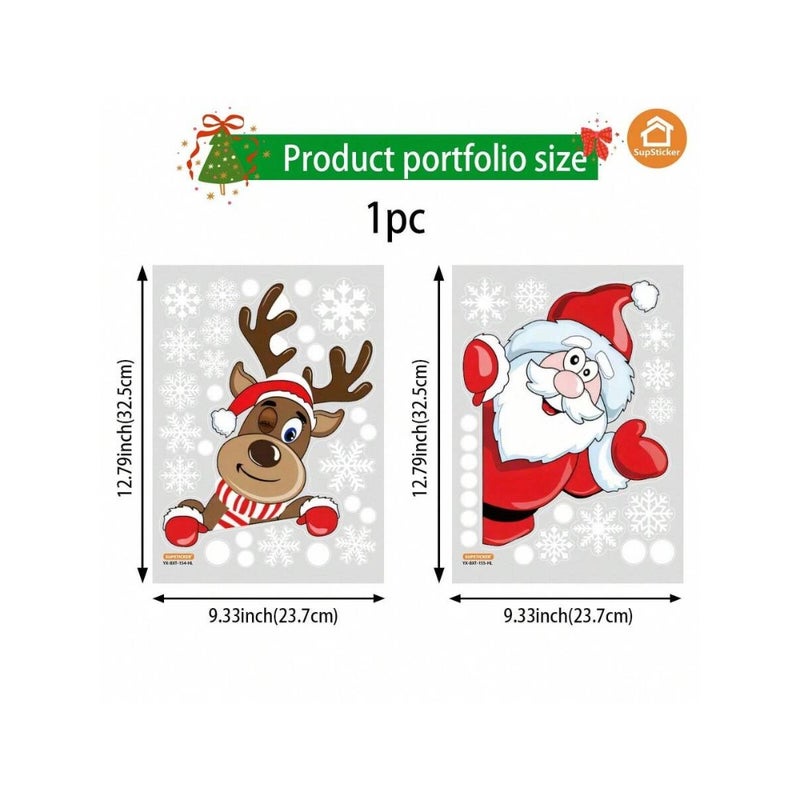 SUPSTICKER 1/2pcs Christmas Elements Cute Cartoon Reindeer and Santa Claus Home Decor Stickers, Self-Adhesive PVC Decals For Living Room, Bedroom, Kitchen, Bathroom, Walls, Windows, Fridge, Holiday Atmosphere, 12.79*9.33inch Room Decor Wall Decor Wall Stickers Wall Sticker - Image 5