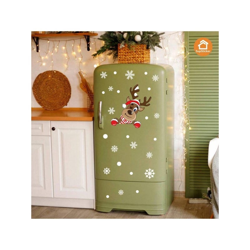 SUPSTICKER 1/2pcs Christmas Elements Cute Cartoon Reindeer and Santa Claus Home Decor Stickers, Self-Adhesive PVC Decals For Living Room, Bedroom, Kitchen, Bathroom, Walls, Windows, Fridge, Holiday Atmosphere, 12.79*9.33inch Room Decor Wall Decor Wall Stickers Wall Sticker - Image 3