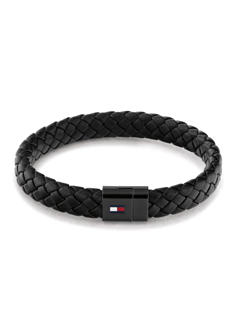 تومي هيلفيغر Tommy Hilfiger Men's Black Leather Bracelet - 2790331