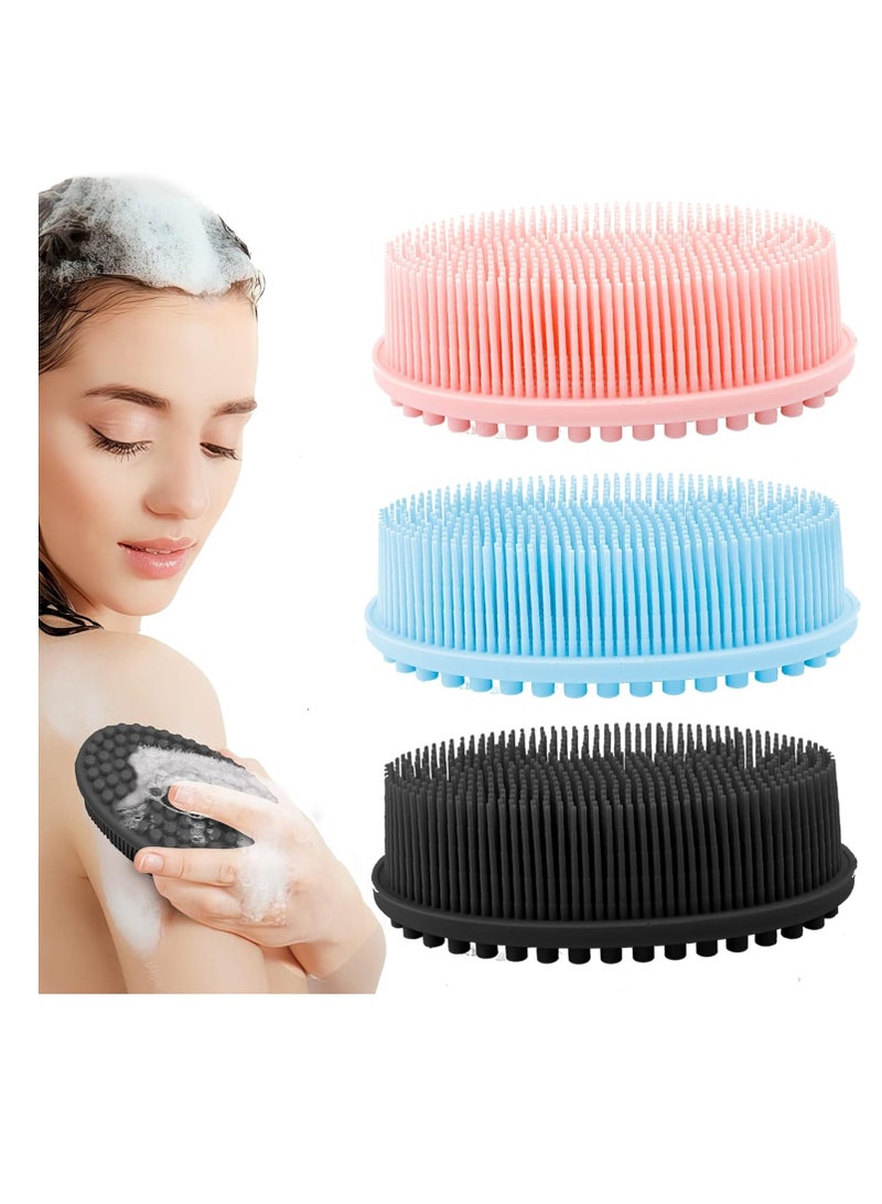 FengSVMA 3 Pack Silicone Body Scrubber, Soft Silicone Loofah Exfoliating Body Scrubber, Silicone Body Brush Bath Shower Scrubber for Body, 2 in 1 Bath and Shampoo Wash Brush for Skin Exfoliation Men Women Kid - Image 1
