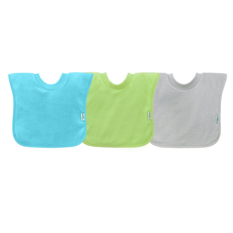 green sprouts green sprouts Staydry Toddler Bib 3pk  Convenient stayput protection  Wide coverage  waterproof Pullover design Bibs One Size Aqua set Aqua Green Grey
