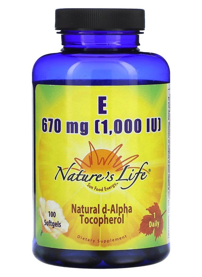 Nature's Life Vitamin E 670 mg (1000 IU) 100 Softgels 