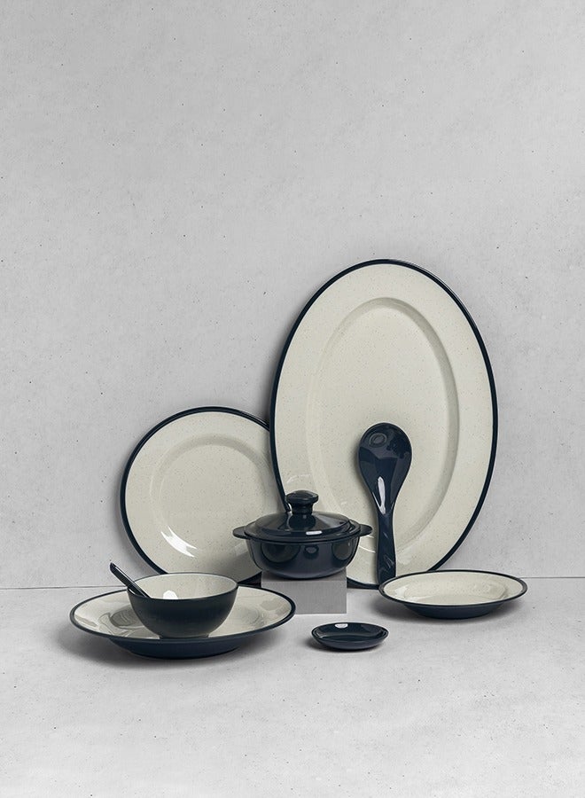 Premium Melamine Dinner Set 40 Pieces Service for 6 with Colored Edges Microwave and Dishwasher Safe | Melamine Plates Set | Healthy Melamine Dinner Set Navy - Image 1