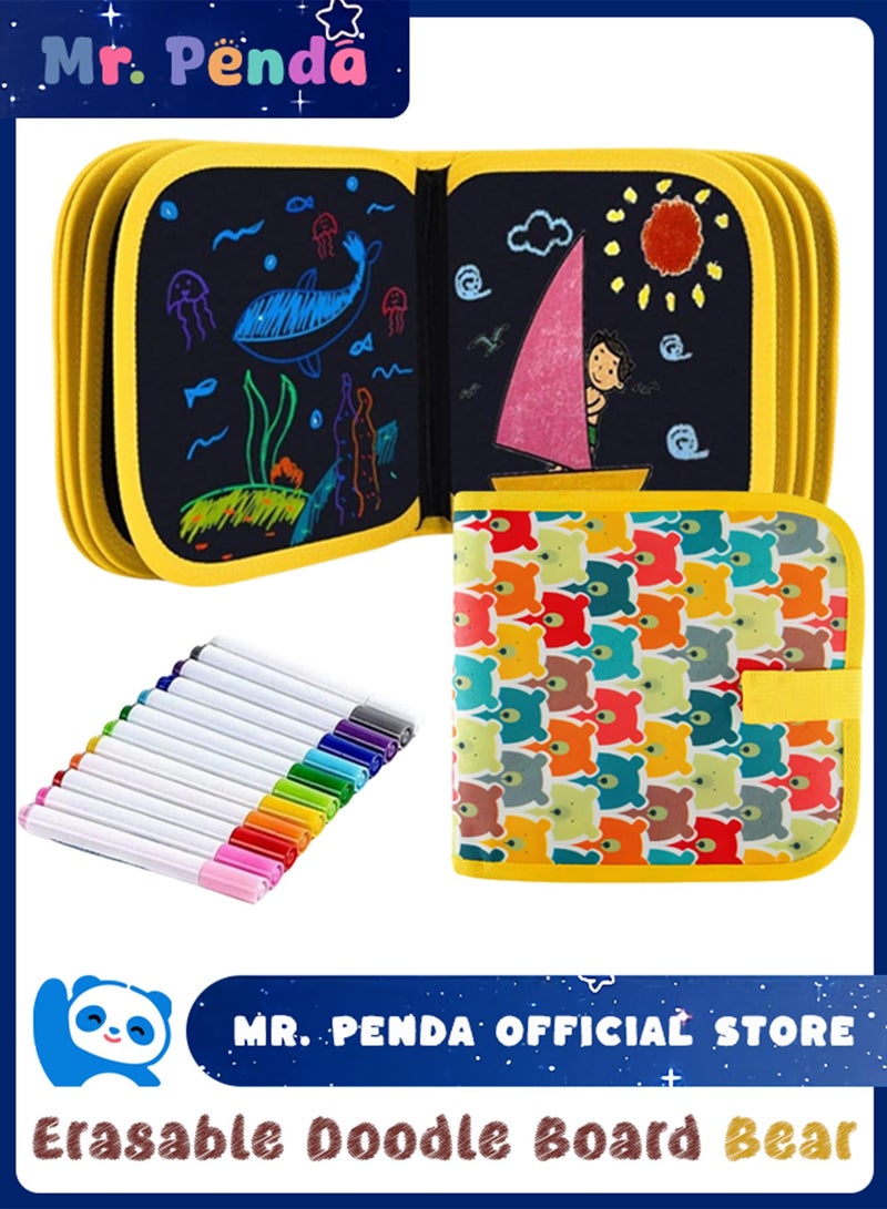 Mr. Penda Erasable Doodle Board, 14 Pages Painting Toys for 3+ Year Old Boys Girls, Drawing Pad for Toddlers Birthday Gifts, With 12 Coloring Pens (Yellow Bear) - Image 1