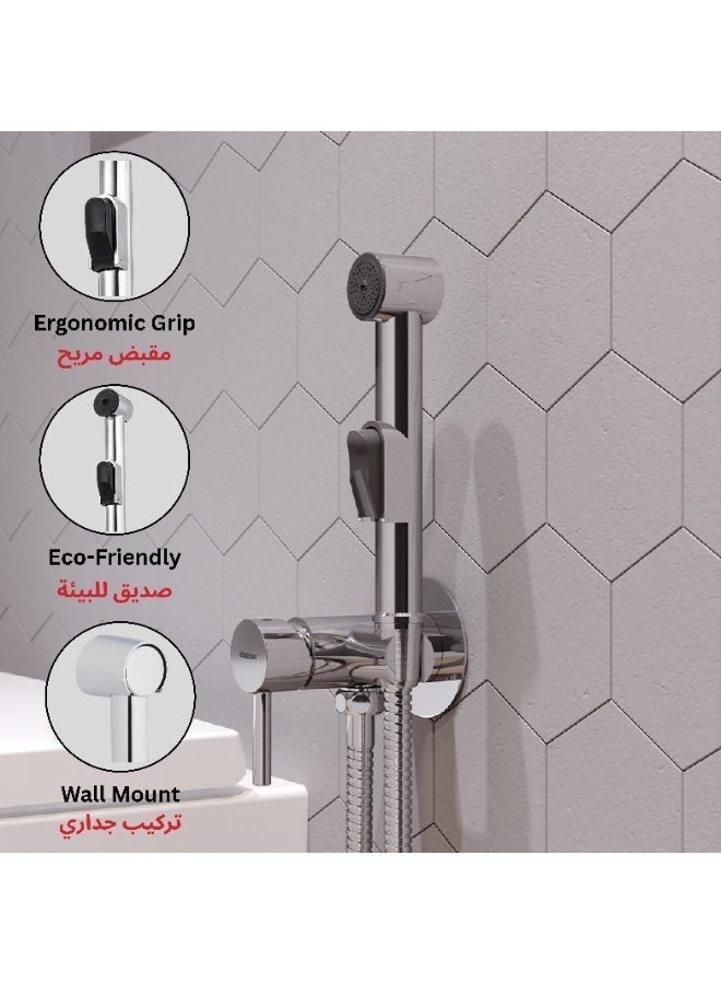 ITG Silver Handheld Bidet Sprayer for Toilet, Soft Pressure Jet Spray, Wall Mount Holder, Stainless Steel Hose, Leak-Proof, Bathroom Hygiene Cleaning Kit - Image 5