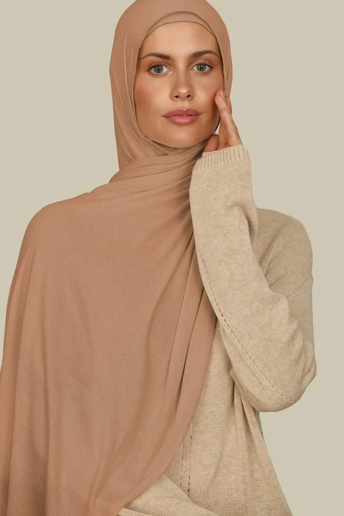 silqrose muted coral ribbed bamboo jersey hijab (regular)