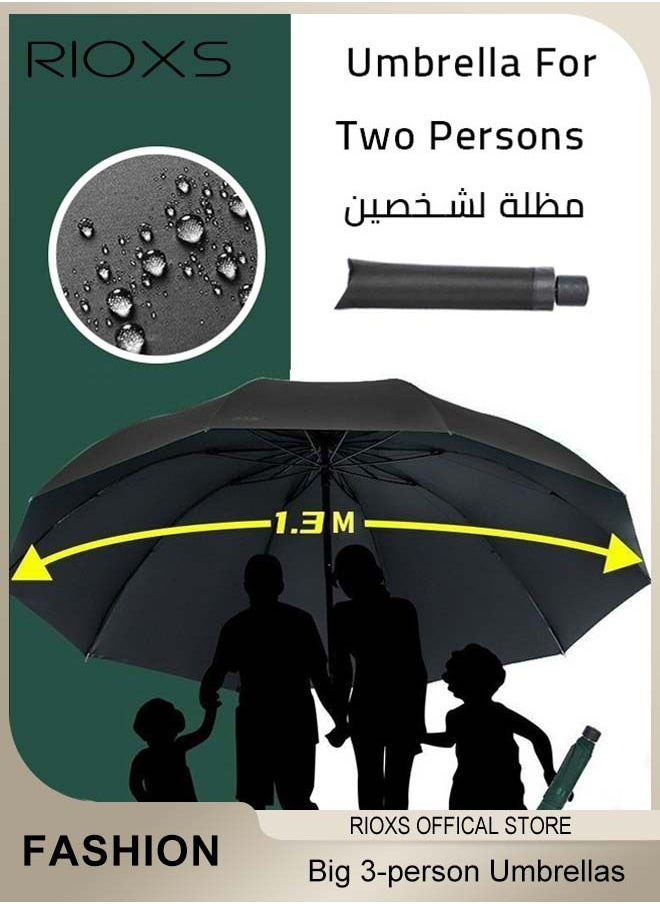 Large Umbrella,3-person Coverup Folding Umbrella,51 Inch Big Umbrella,Strong Windproof Waterproof Sun Rain Protection Travel Umbrella,Manual Open And Close Umbrella,Coating Layer Fabric Umbrella