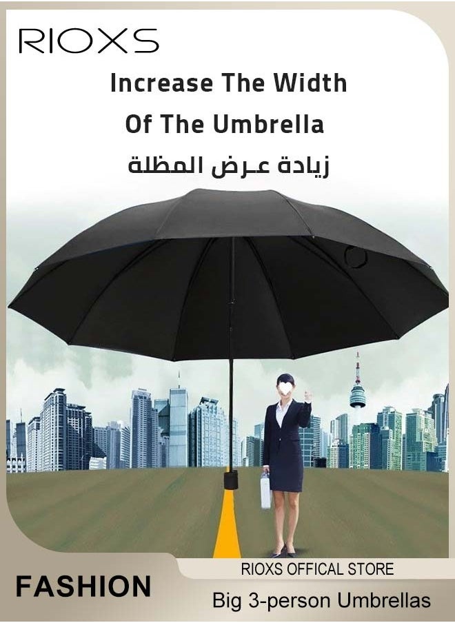 Large Umbrella,3-person Coverup Folding Umbrella,51 Inch Big Umbrella,Strong Windproof Waterproof Sun Rain Protection Travel Umbrella,Manual Open And Close Umbrella,Coating Layer Fabric Umbrella