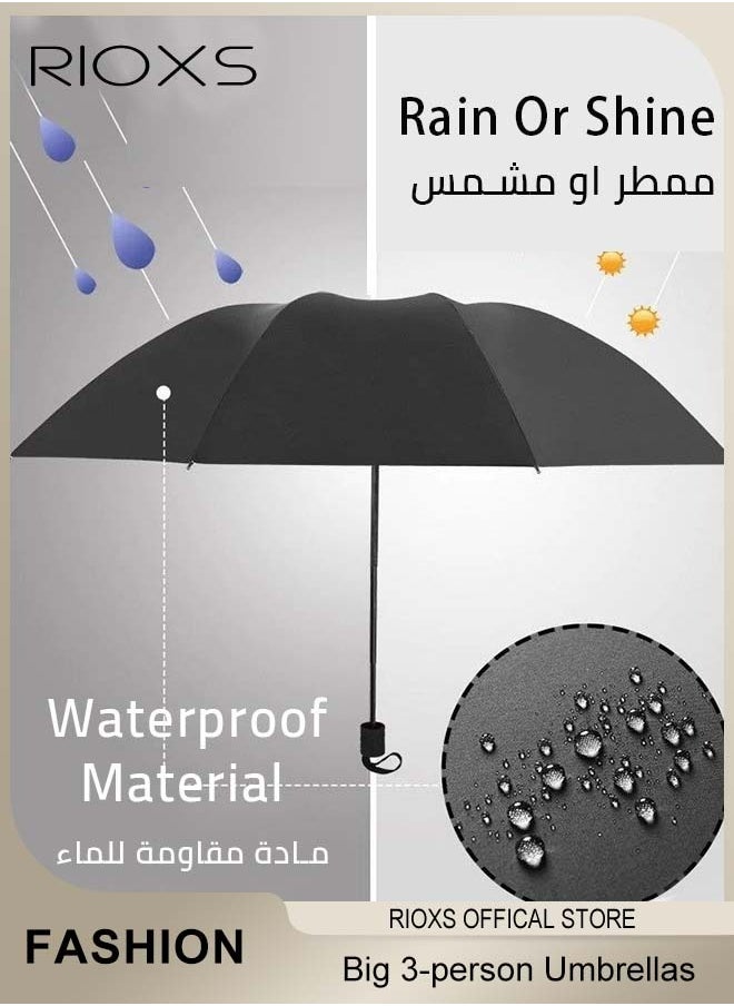 Large Umbrella,3-person Coverup Folding Umbrella,51 Inch Big Umbrella,Strong Windproof Waterproof Sun Rain Protection Travel Umbrella,Manual Open And Close Umbrella,Coating Layer Fabric Umbrella