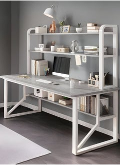 AIWANTO Desk with 2 Storage Shelves PC Multifunctional Home Office Modern Laptop Sturdy Shelves Simple Stylish Workstation Study Table 140x148x60cm Grey  - Image 1