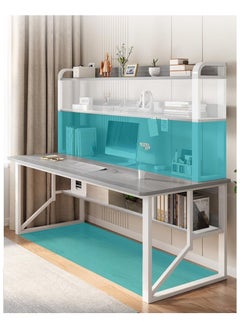 AIWANTO Desk with 2 Storage Shelves PC Multifunctional Home Office Modern Laptop Sturdy Shelves Simple Stylish Workstation Study Table 140x148x60cm Grey  - Image 3