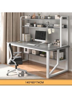 AIWANTO Desk with 2 Storage Shelves PC Multifunctional Home Office Modern Laptop Sturdy Shelves Simple Stylish Workstation Study Table 140x148x60cm Grey  - Image 5