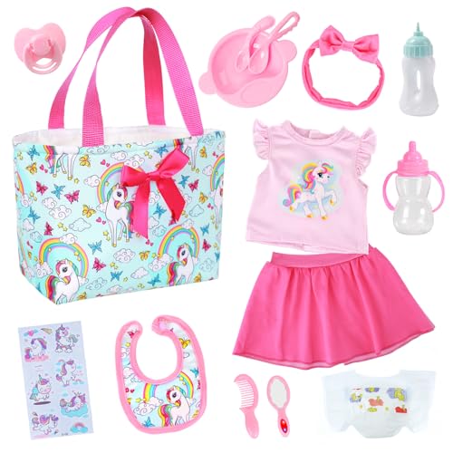 Ecore Fun 15 Pcs Baby Doll Diaper Bag with Clothes and AccessoriesDoll Alive Feeding and Caring Set for 1618 Inch DollsInclude 16 inch Girl Doll ClothesBottles PacifierBibDiaper - Image 1