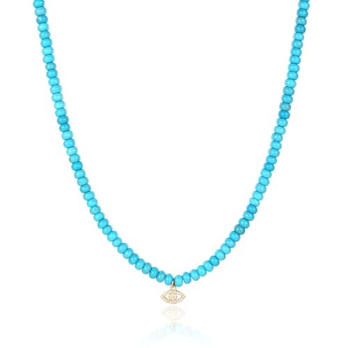 chorfla Beaded Gemstone Necklaces for Women Bohemian Colored Choker Natural Stone Bead Decoration Summer Beach Handmade Jewelry Necklace turquoise - Image 1