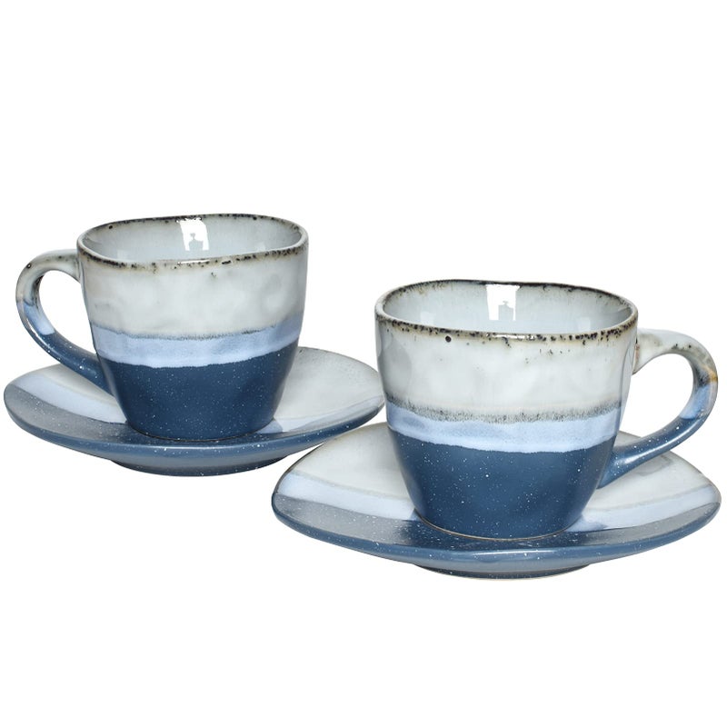 Bosmarlin Stoneware Coffee Cup Mug with Saucer Set of 2 for Latte Cappuccino Tea Oz Dishwasher and Microwave Safe Blue 2
