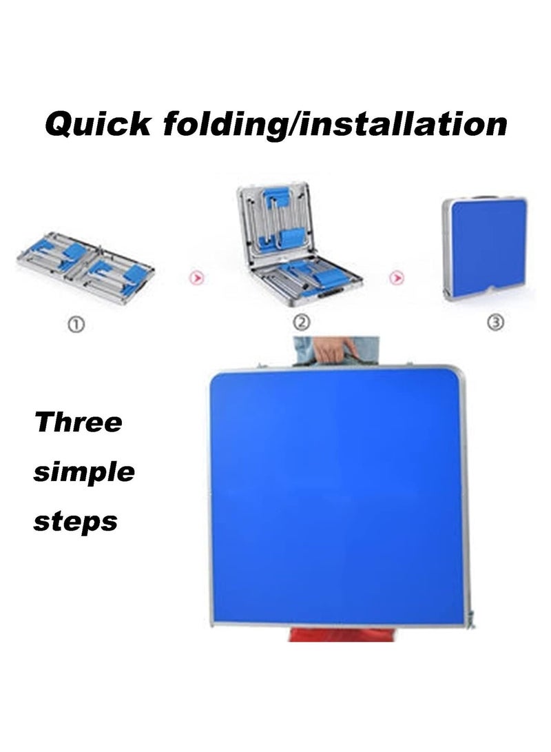 أكسنتشر طاولة تخييم قابلة للطي ، ارتفاع قابل للتعديل مع 4 مقاعد ، طاولة نزهة قابلة للطي للداخل والخارج ، طاولة تخييم محمولة زرقاء 1 قطعة (120 × 60 سم ارتفاع 70 سم) - Image 4