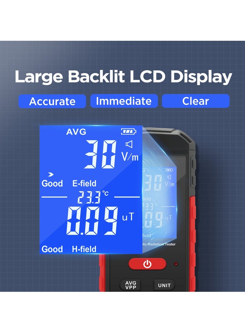 EMF Meter, Portable Digital Radiation Detector, Handheld EMF Detector for Home/Outdoor, Electric/Magnetic Field/Ghost Detector - LED Light & Sound Alarm Black (1-1999V/m, 0.01-99.99μT) - Image 4