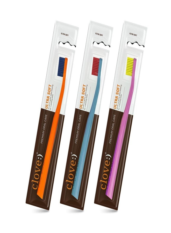 Clove Ultra Soft Manual Toothbrush, Pack of 3, FREE ₹2000 Dental Treatment/ Services With Every Pack, Perfected for Sensitive Teeth & Gums,4160 Ultra Soft Dupont Filaments, Diamond Shaped Small Head,7X Denser Bristles, Better Reach Gentle Cleaning, Vibrant & Assorted Colours , Suitable For 6+ Years - Image 1
