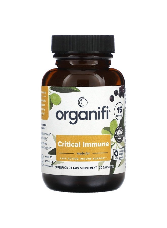 Organifi Organifi - Critical Immune - Superfood Immune Support Blend - 30 Capsules - Powerful Blend of Elderberry, Andrographis, Astragalus and Olive Leaf Extract - Rich in Vitamin C and Antioxidants - Image 1