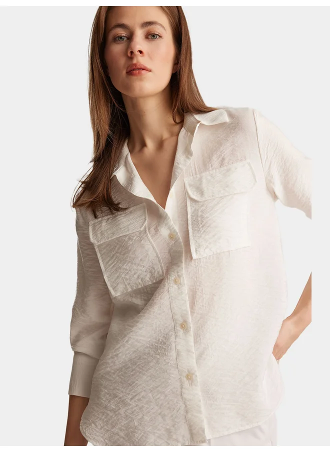 DeFacto DeFacto Women's Off White Stand Collar Plain Shirt