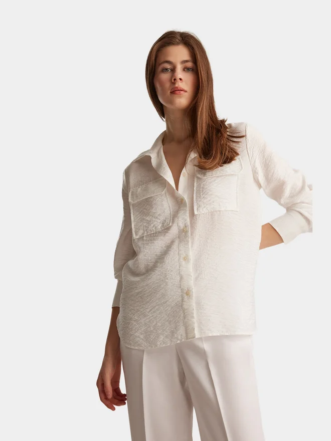 DeFacto DeFacto Women's Off White Stand Collar Plain Shirt
