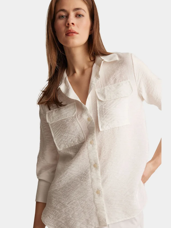 DeFacto DeFacto Women's Off White Stand Collar Plain Shirt
