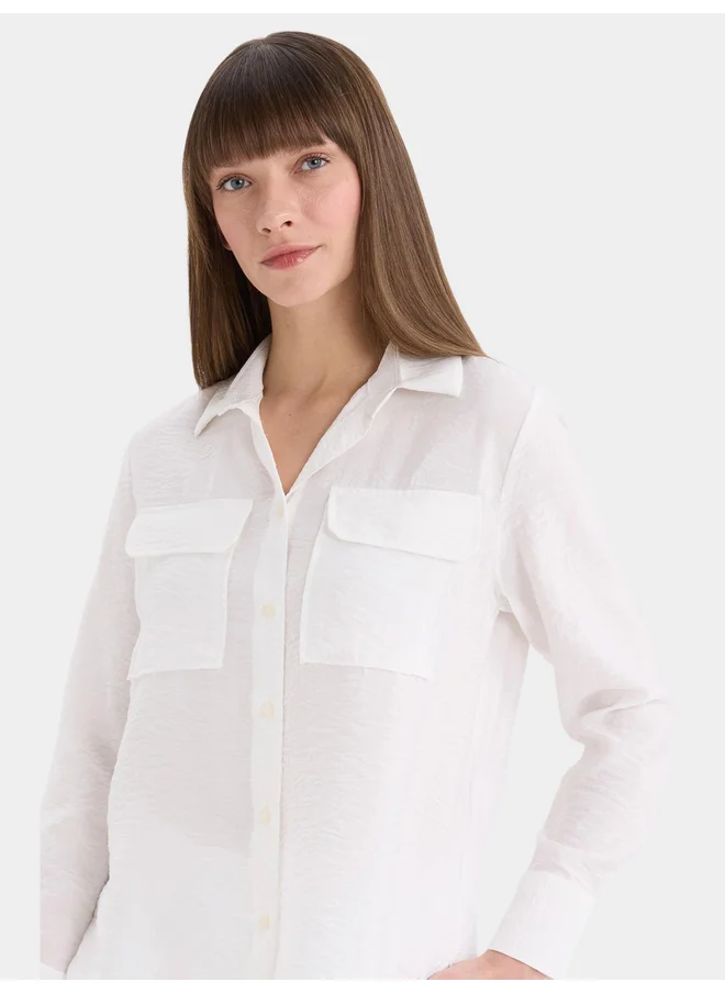 DeFacto DeFacto Women's Off White Stand Collar Plain Shirt