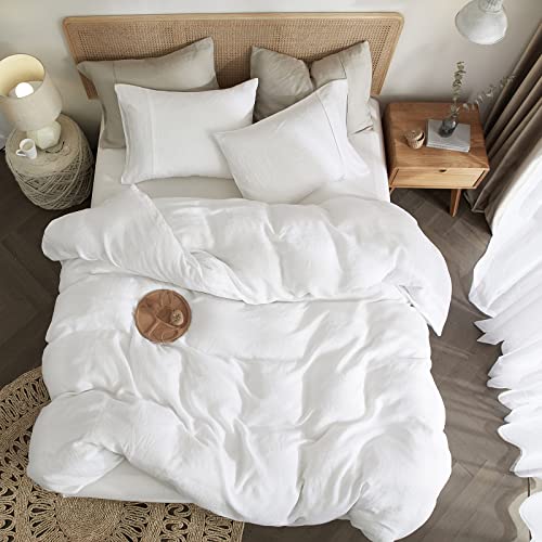 HYPREST Linen Duvet Cover King Size, 3PCS White Washed Flax Linen Bedding Duvet Covers Tuxtured Soft Breathable Cooling Comfy, Moisture-Absorbing & Durable - Image 4
