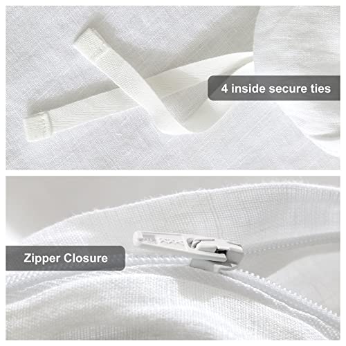 HYPREST Linen Duvet Cover King Size, 3PCS White Washed Flax Linen Bedding Duvet Covers Tuxtured Soft Breathable Cooling Comfy, Moisture-Absorbing & Durable - Image 3