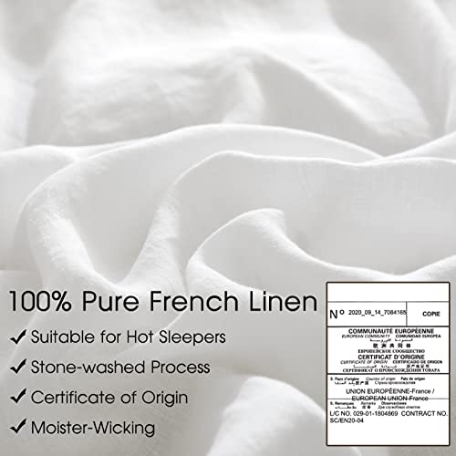 HYPREST Linen Duvet Cover King Size, 3PCS White Washed Flax Linen Bedding Duvet Covers Tuxtured Soft Breathable Cooling Comfy, Moisture-Absorbing & Durable - Image 2