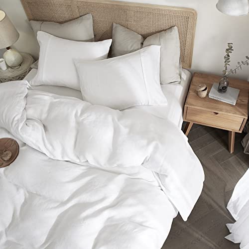HYPREST Linen Duvet Cover King Size, 3PCS White Washed Flax Linen Bedding Duvet Covers Tuxtured Soft Breathable Cooling Comfy, Moisture-Absorbing & Durable - Image 5