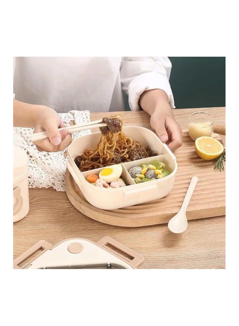 Premium Imported 3 Compartment Lunch Box Include Spoon and Fork Food Grade Microwave Safe Leak-Proof Tableware Plastic Thermal Insulation Divided