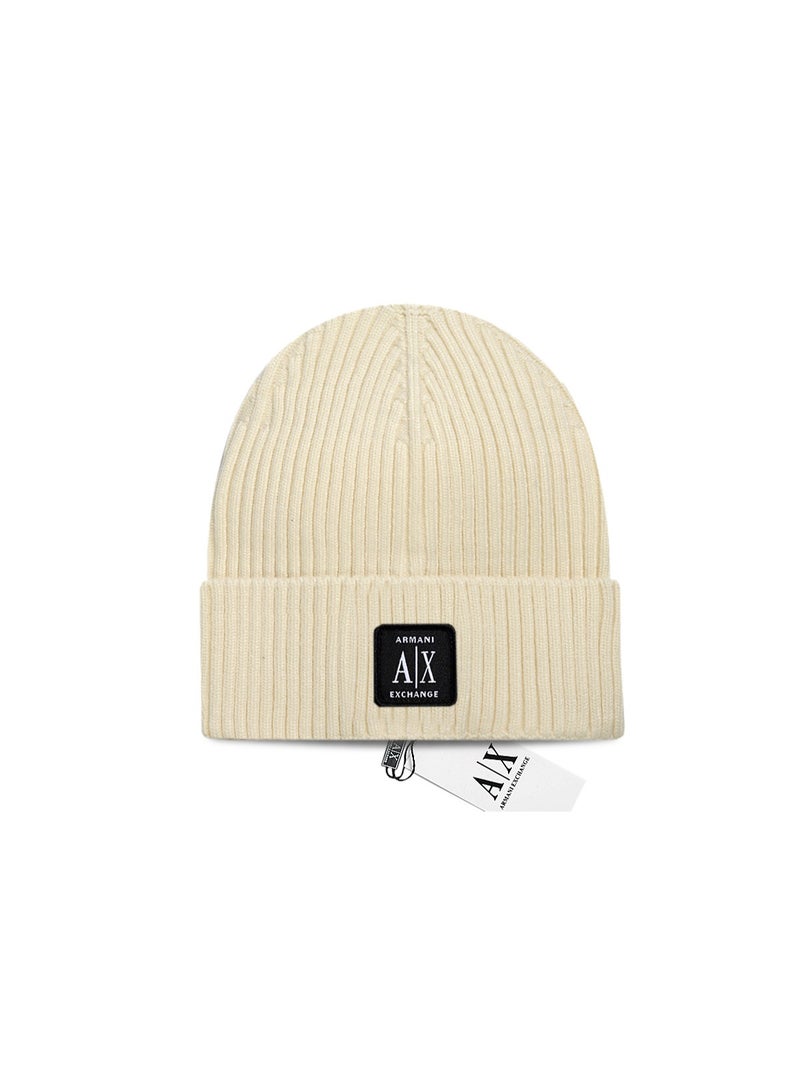 Armani Exchange Cream Ribbed Knitted Beanie – Featuring Signature  Logo Patch and Premium Craftsmanship