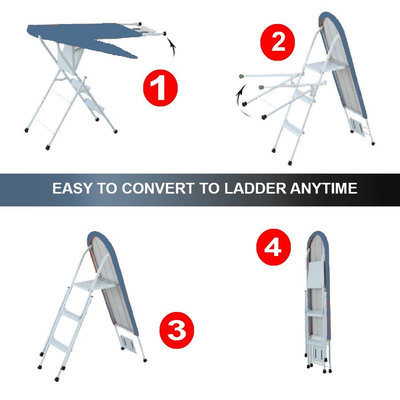 ATHENACREATIONS ATHENACREATIONS MultiPurpose 2in1 Ironing Board with Ladder Convertible Iron Table for Ironing Clothes MultiUse Three Step Ladder Fully Foldable  - Image 3