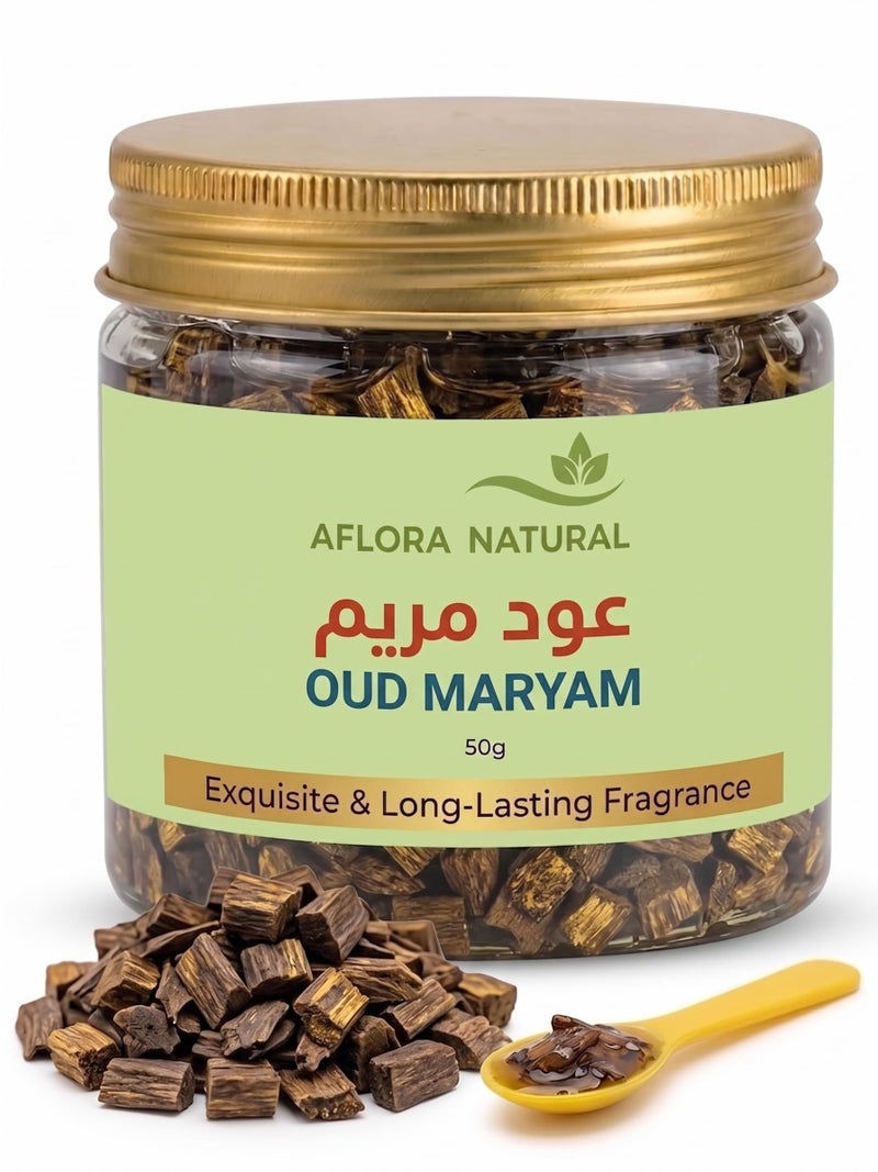رقائق خشب العود مريم من أفلورا ناتشورال، بخور عود فاخر، معطر منزلي يدوم طويلاً، عبوة 50 غرام
