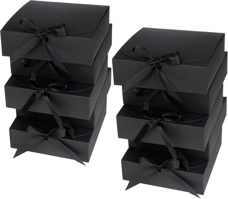 10Pcs Gift Box with Lid & Bow Ribbon Box16 x 15 x 7cm Easy Assembly Bridesmaid Proposal Box Square Shaped Presentation Boxes for Parties, Christmas, Birthday, Wedding, Cupcake Boxes - Image 1