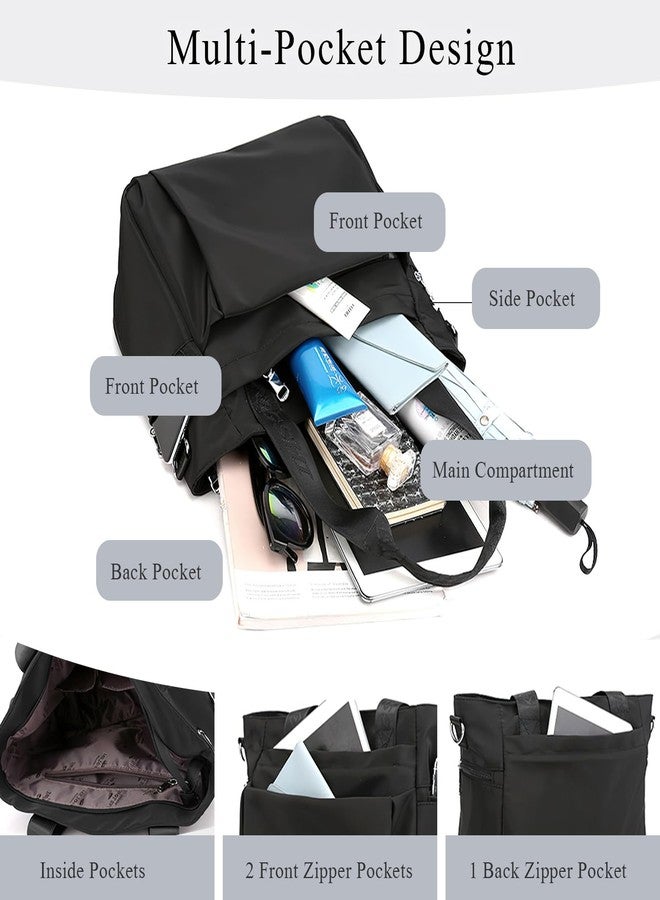 WITERY Tote Bag for Women with Zipper Lightweight Nylon Crossbody Shoulder Bag with Shoulder Strap & Compartments Large Hobo Top Handle Handbag for Travel Work Nurse Gym Daily Use - Image 4
