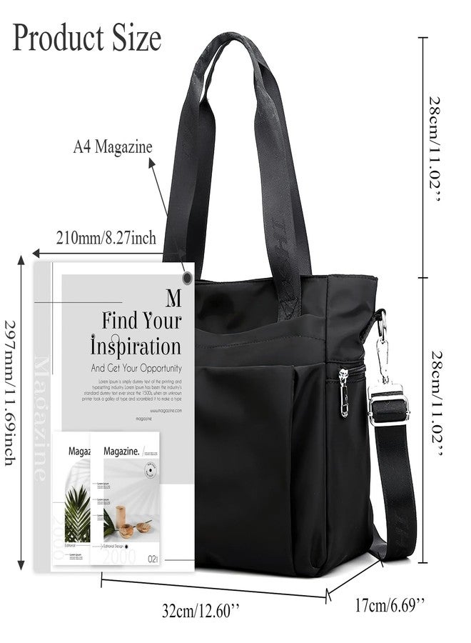 WITERY Tote Bag for Women with Zipper Lightweight Nylon Crossbody Shoulder Bag with Shoulder Strap & Compartments Large Hobo Top Handle Handbag for Travel Work Nurse Gym Daily Use - Image 3