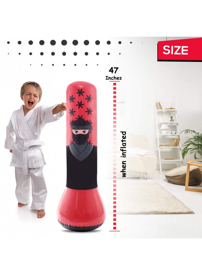 whoobli Whoobli Ninja Inflatable Kids Punching Bag, Inflatable Toy Punching Bag for Kids, Bounce-Back Bop Bag for Play, Boxing, Karate, Anger Management, Gift for 3-7 Years Old, Toys Age 3 4 5 6 7; New 2024 - Image 2