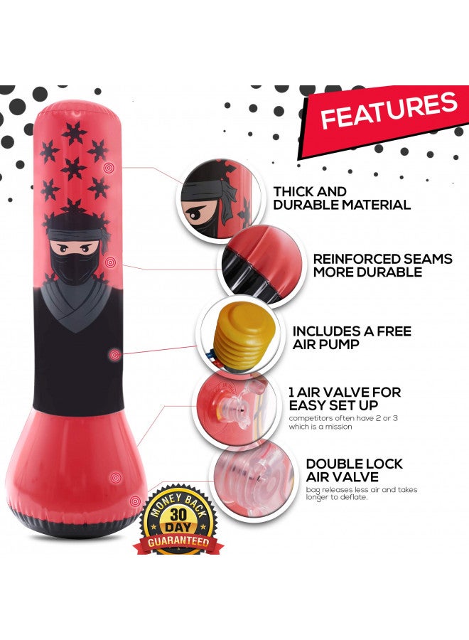 whoobli Whoobli Ninja Inflatable Kids Punching Bag, Inflatable Toy Punching Bag for Kids, Bounce-Back Bop Bag for Play, Boxing, Karate, Anger Management, Gift for 3-7 Years Old, Toys Age 3 4 5 6 7; New 2024 - Image 3