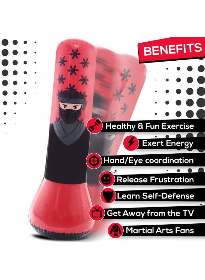 whoobli Whoobli Ninja Inflatable Kids Punching Bag, Inflatable Toy Punching Bag for Kids, Bounce-Back Bop Bag for Play, Boxing, Karate, Anger Management, Gift for 3-7 Years Old, Toys Age 3 4 5 6 7; New 2024 - Image 1