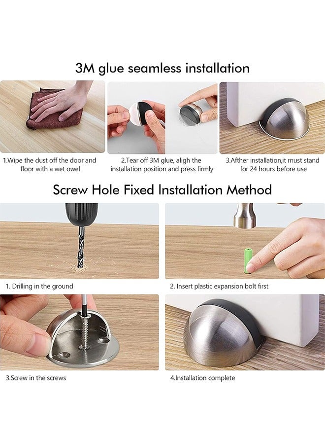 اتش واي 2 حزمة سدادات الباب ، سدادات الباب الأرضي من الفولاذ المقاوم للصدأ لقاع الباب لا يوجد واقي جدار Doorstop مع مصد مطاطي ، نيكل مصقول - Image 4