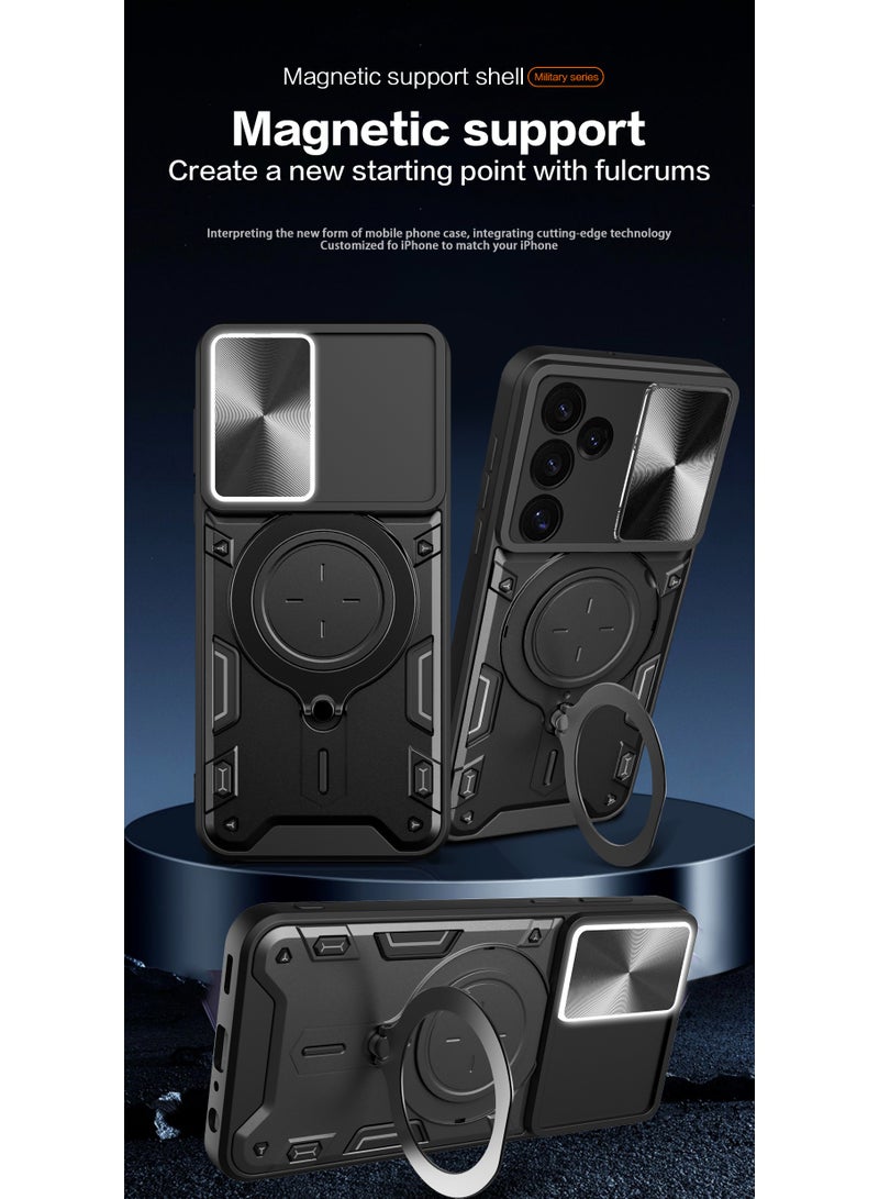 جراب حمايه مقاوم للصدمات وحمايه للكاميرا مزود بدبله معدنيه سي دي متوافق مع Samsung Galaxy S24 FE (اسود) - Image 2