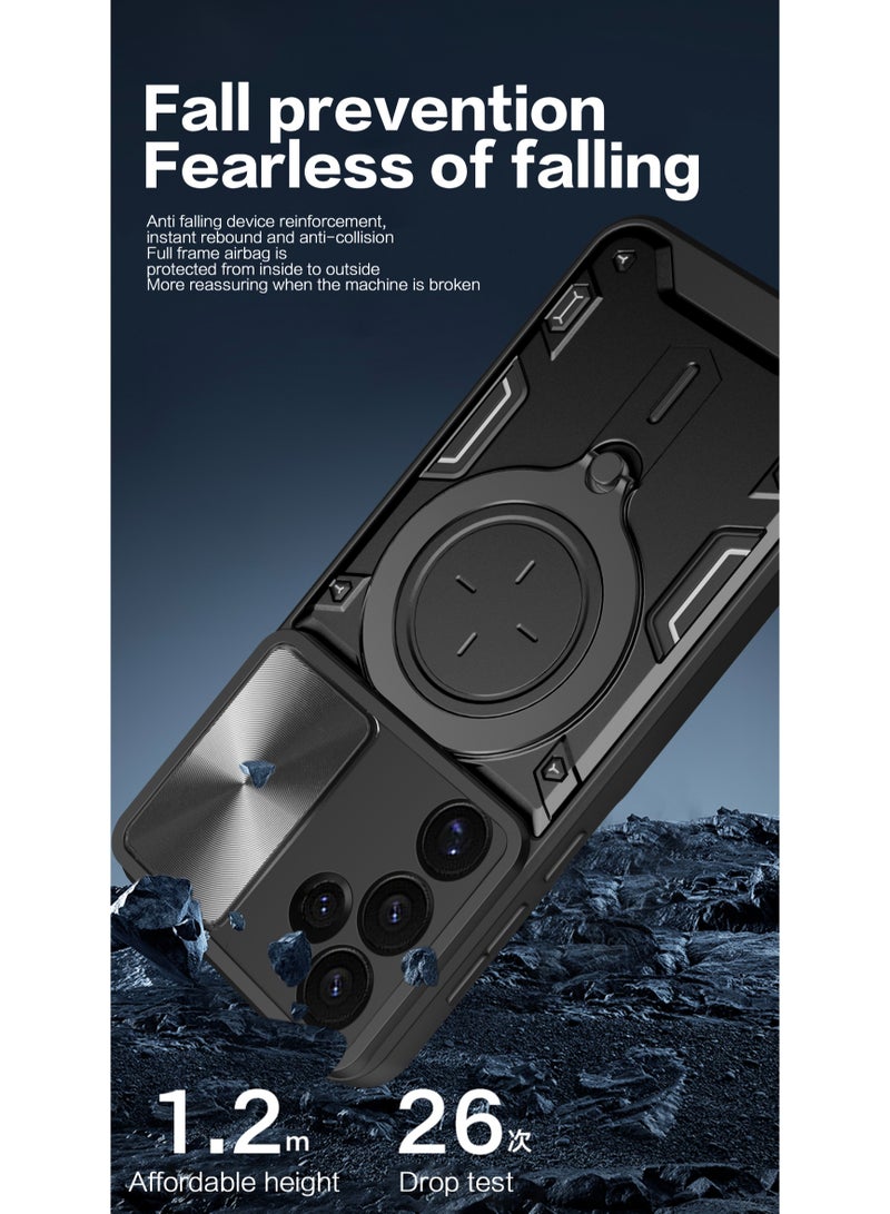 جراب حمايه مقاوم للصدمات وحمايه للكاميرا مزود بدبله معدنيه سي دي متوافق مع Samsung Galaxy S24 FE (اسود) - Image 3