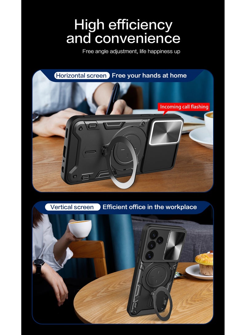 جراب حمايه مقاوم للصدمات وحمايه للكاميرا مزود بدبله معدنيه سي دي متوافق مع Samsung Galaxy S24 FE (اسود) - Image 4